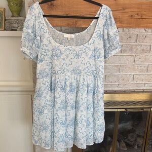 Loveshackfancy Blue Ribbon and Floral Mini Dress